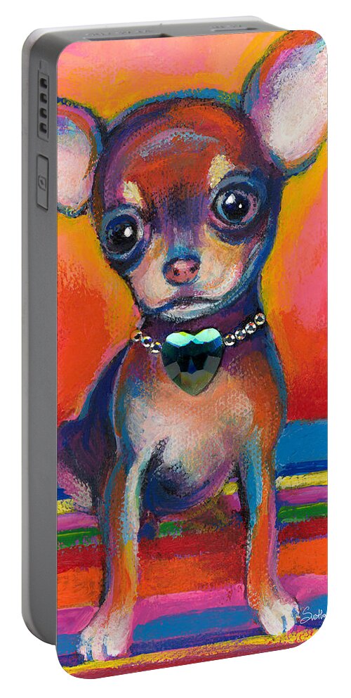 Chihuahua Dog Portrait Portable Battery Charger featuring the painting Chihuahua dog portrait by Svetlana Novikova