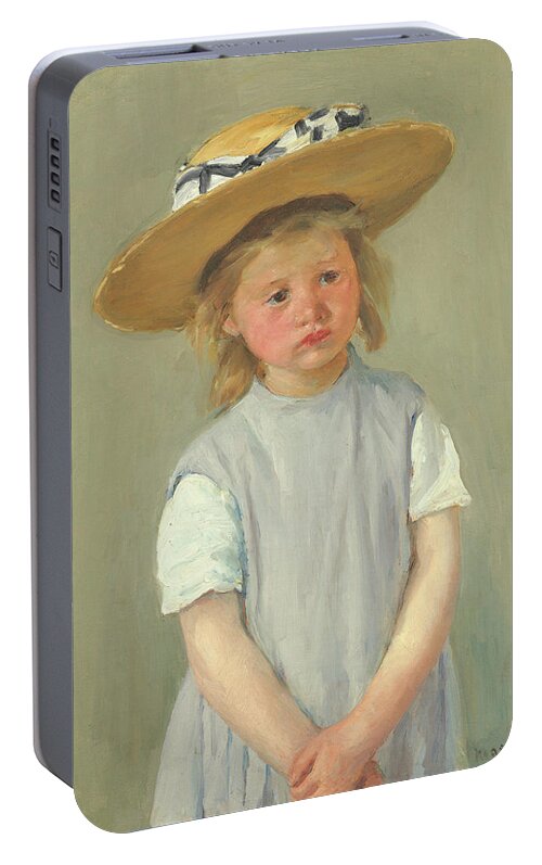 Child In A Straw Hat Portable Battery Charger featuring the painting Child In A Straw Hat by Mary Cassatt 1886 by Movie Poster Prints
