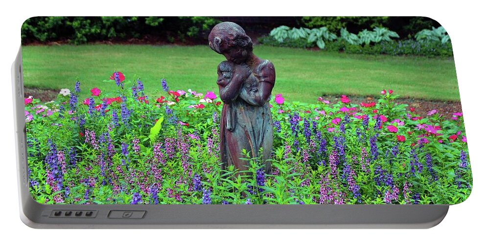 Figurative Portable Battery Charger featuring the photograph Child With Her Pet Statue by Cynthia Guinn