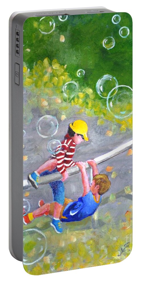 Boys Portable Battery Charger featuring the painting Childhood #1 by Betty M M Wong