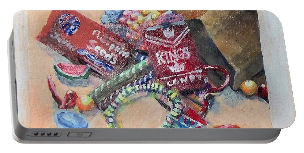 Candy Portable Battery Charger featuring the painting Childhood Treasure by Saundra Johnson