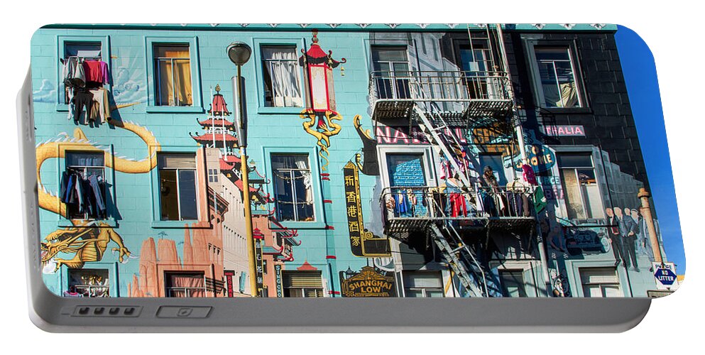 Bonnie Follett Portable Battery Charger featuring the photograph Chinatown Mural on Broadway by Bonnie Follett