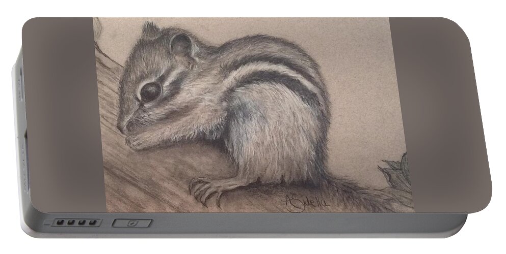 Tennessee Wildlife Portable Battery Charger featuring the drawing Chipmunk, TN Wildlife Series by Annamarie Sidella-Felts