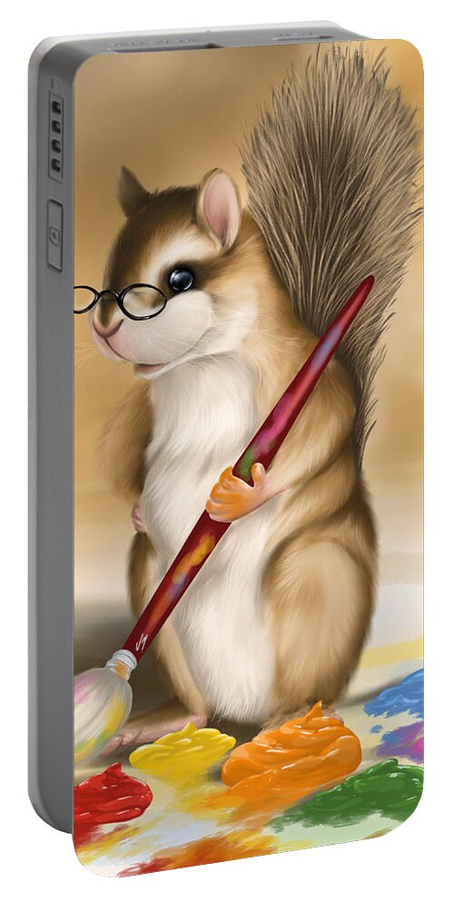 Squirrel Portable Battery Charger featuring the painting Choice of color by Veronica Minozzi