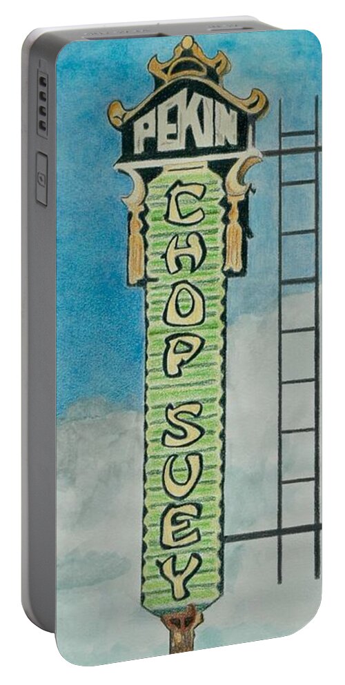 Sign Portable Battery Charger featuring the drawing Chop Suey by Glenda Zuckerman