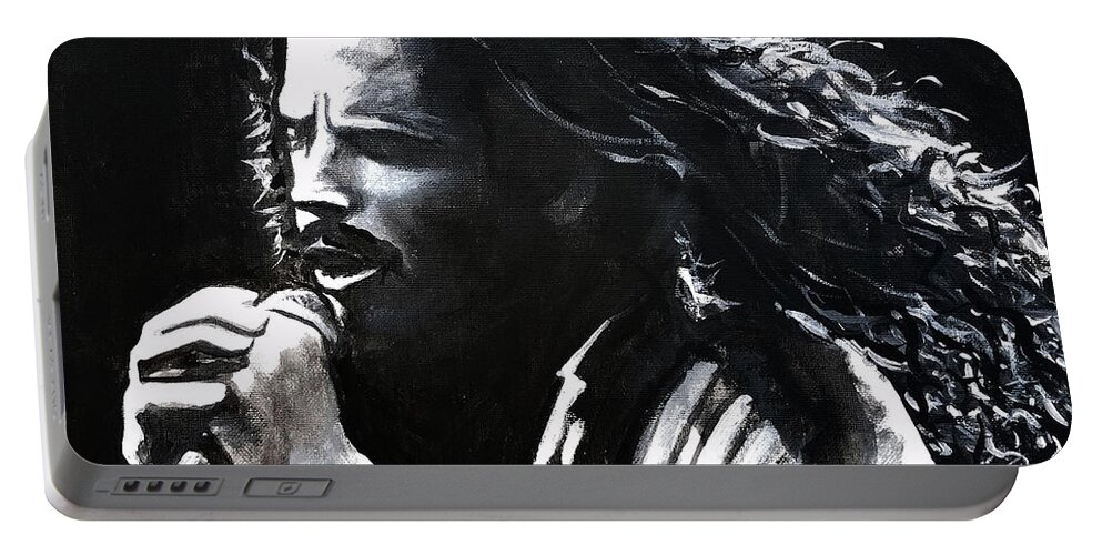 Chris Cornell Portable Battery Charger featuring the painting Chris Cornell by Tom Carlton