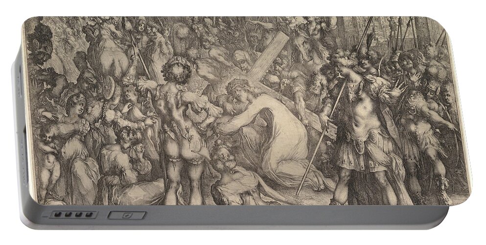 Jacques Bellange Portable Battery Charger featuring the drawing Christ Carrying the Cross by Jacques Bellange