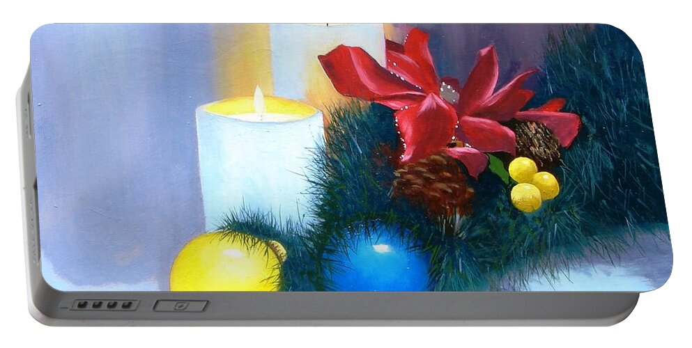 Still Life Portable Battery Charger featuring the painting Christmas Card by Jerry Walker