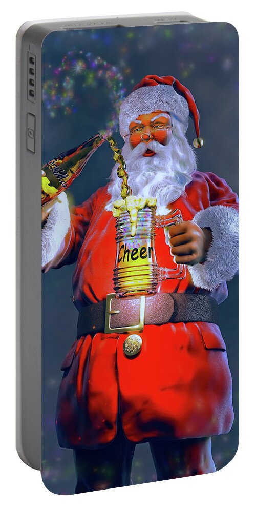 Santa Portable Battery Charger featuring the sculpture Christmas Cheer IV by David Luebbert