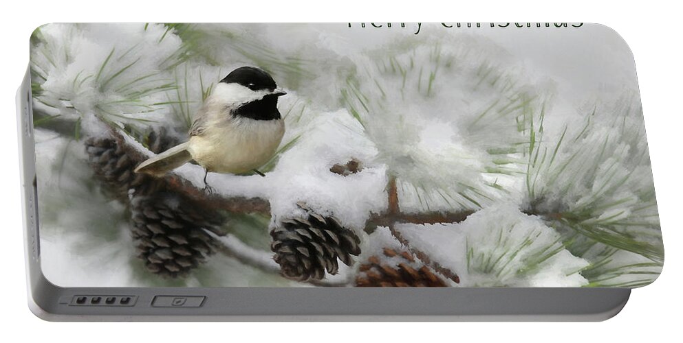 Christmas Portable Battery Charger featuring the photograph Christmas Chickadee by Lori Deiter