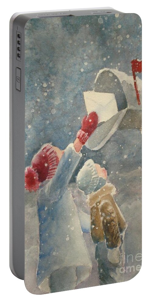 Snow Portable Battery Charger featuring the painting Christmas Letter by Marilyn Jacobson