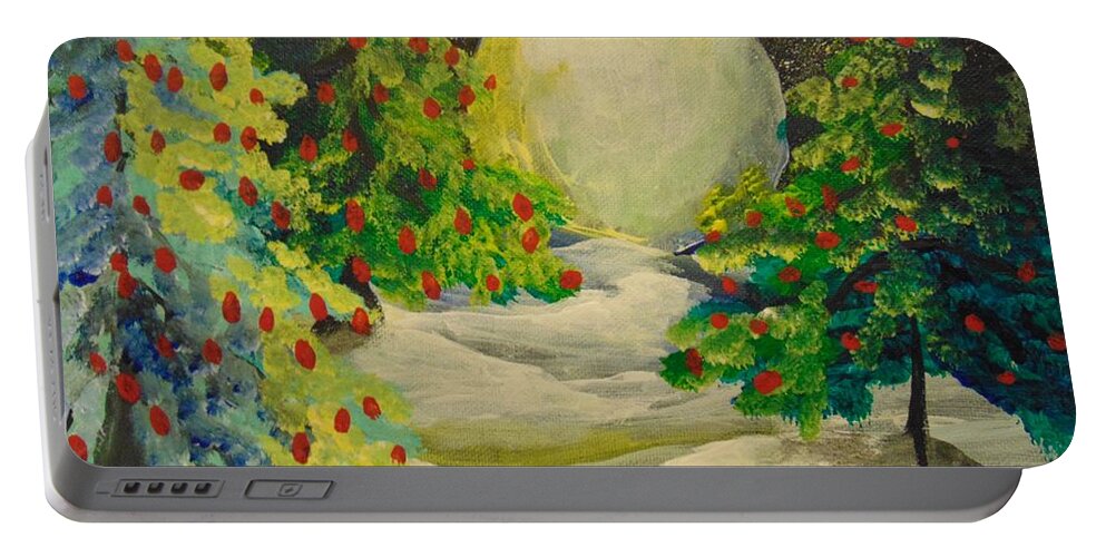 Evergreen Portable Battery Charger featuring the painting Christmas Night by Saundra Johnson