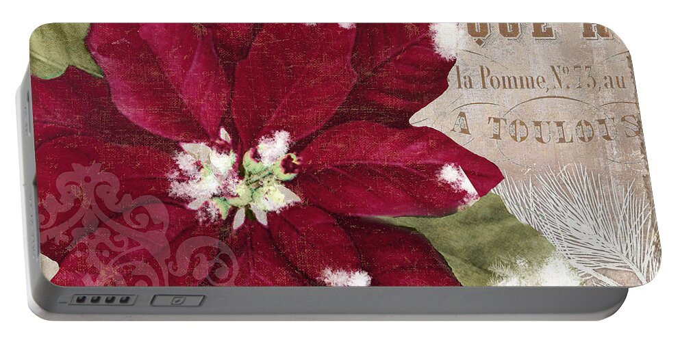 Poinsettia Portable Battery Charger featuring the painting Christmas Poinsettia by Mindy Sommers