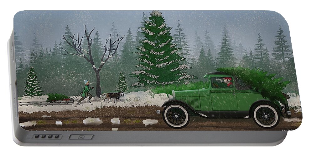 Model A Portable Battery Charger featuring the digital art Christmas Tree Hunters by Ken Morris