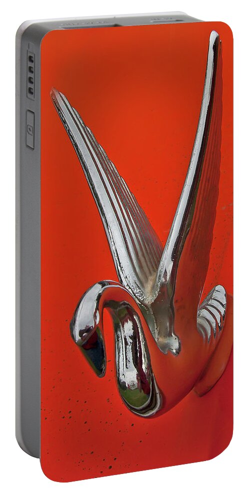 Swan Portable Battery Charger featuring the photograph Chrome Swan-Signed-#8981 by J L Woody Wooden