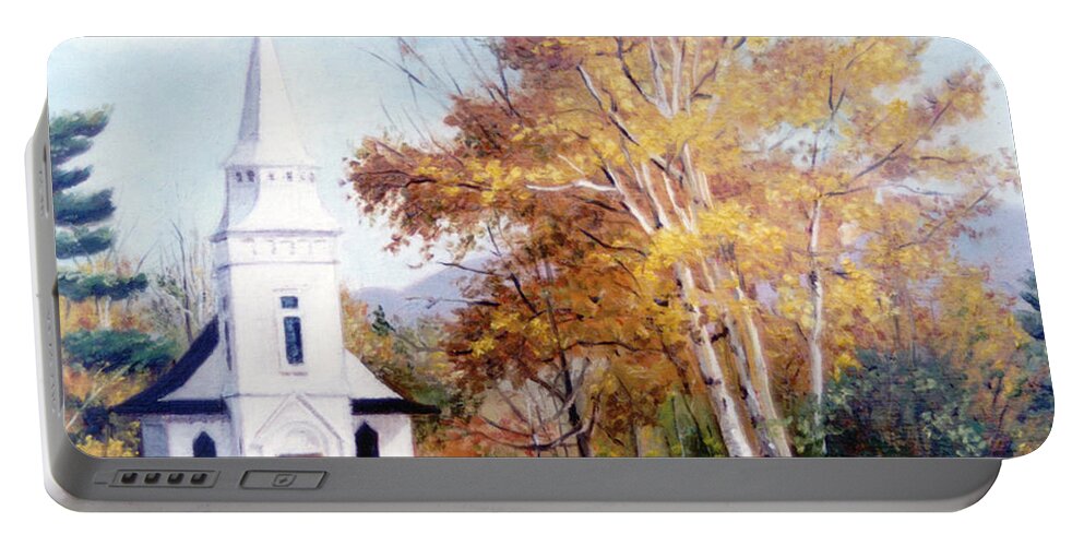 Church With Steeple Portable Battery Charger featuring the painting Church at Sugar Hill by Marie Witte