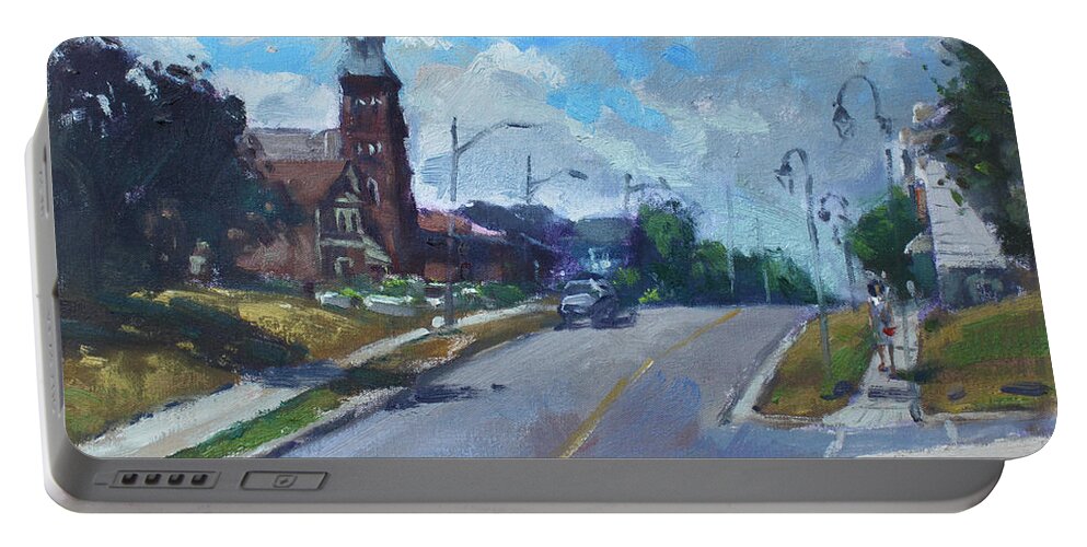 Church Portable Battery Charger featuring the painting Church in Georgetown Downtown by Ylli Haruni