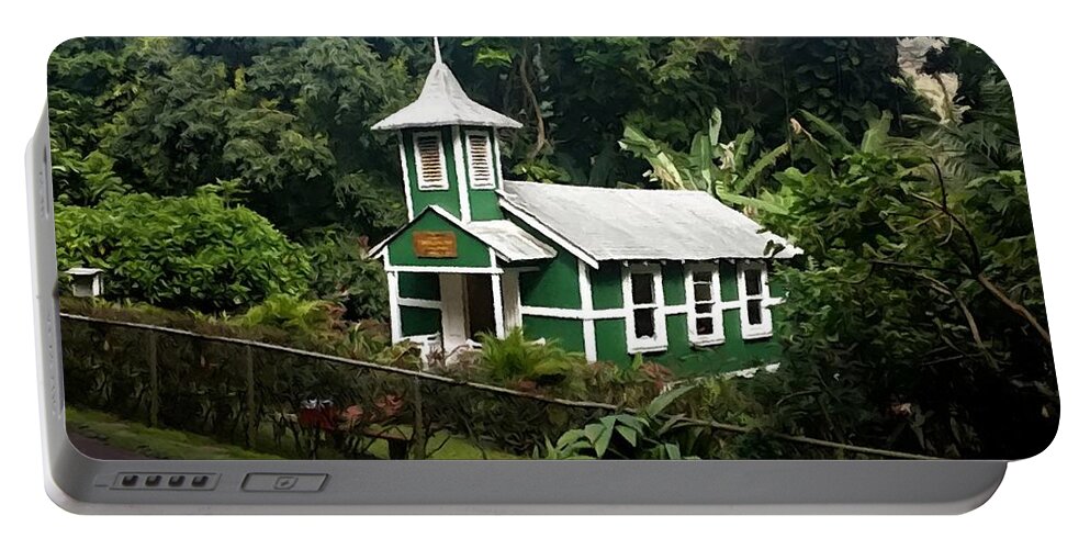Little Church Portable Battery Charger featuring the painting Church in Hawaii by Carl Gouveia