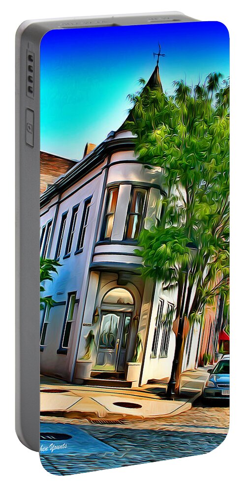 Fells Point Portable Battery Charger featuring the digital art Church on the Corner by Stephen Younts