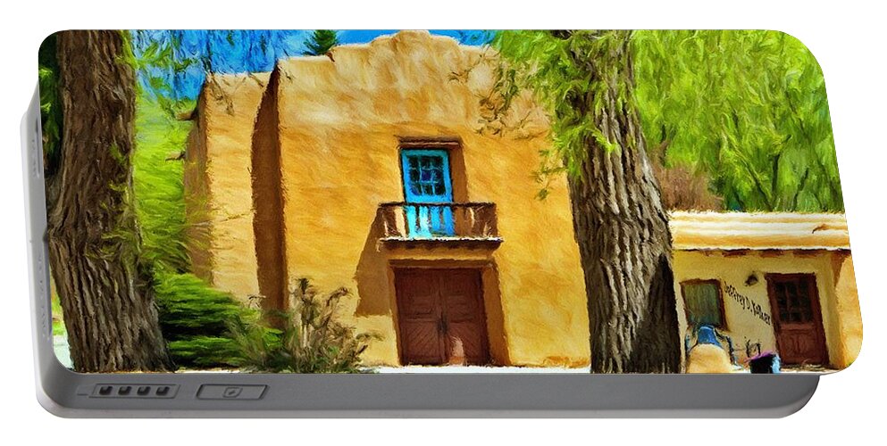 Chapel Portable Battery Charger featuring the painting Church with Blue Door by Jeffrey Kolker