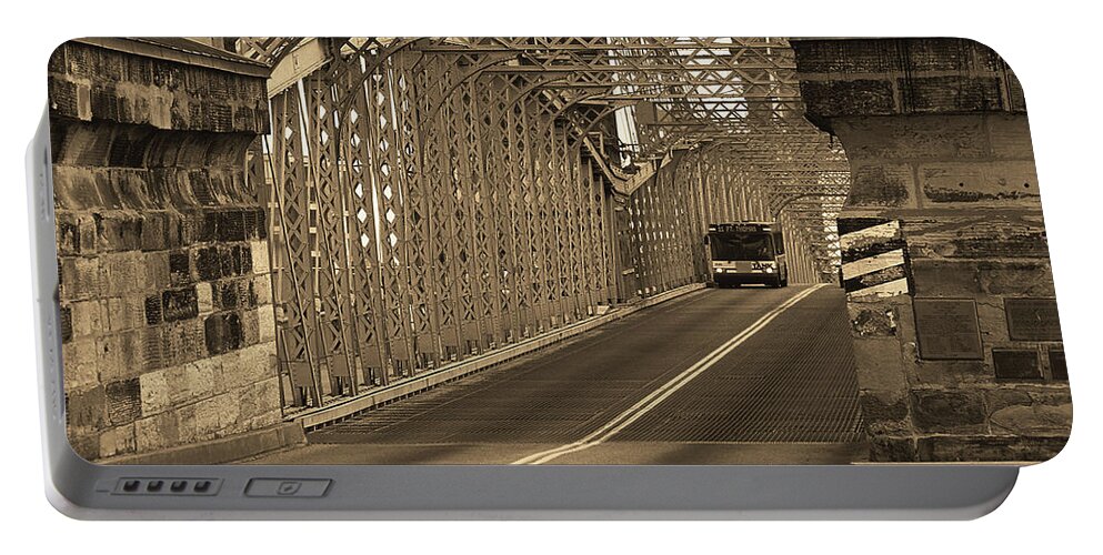 Arches Portable Battery Charger featuring the photograph Cincinnati - Roebling Bridge 1 Sepia by Frank Romeo