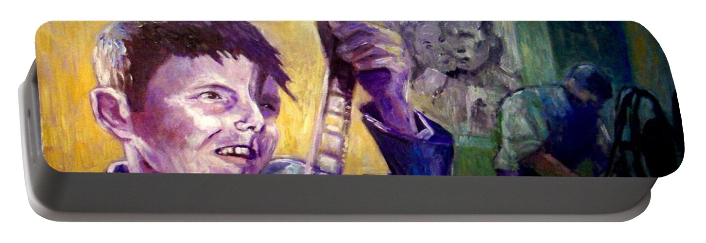 Movie Portable Battery Charger featuring the painting Cinema Paradiso by Paul Weerasekera