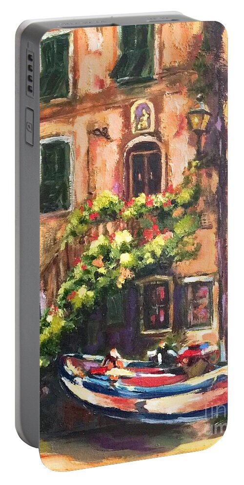 Italy Portable Battery Charger featuring the painting Cinque Terra Taxi by Patsy Walton