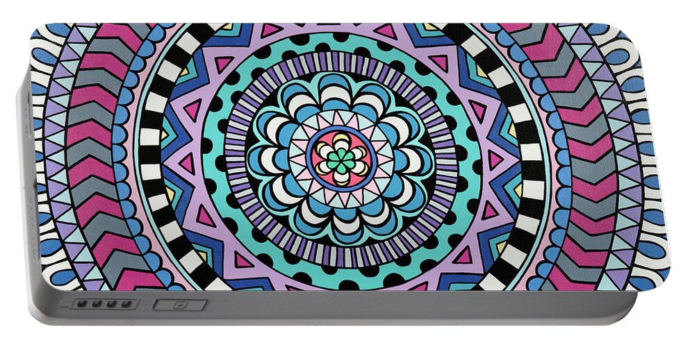 Mandala Portable Battery Charger featuring the painting Purple Mandala by Beth Ann Scott