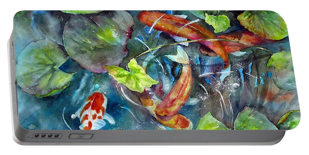 Koi Portable Battery Charger featuring the painting Circle of Koi by Mary McCullah