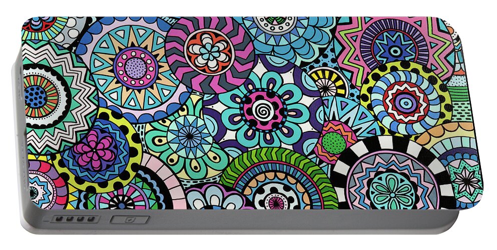 Mandala Portable Battery Charger featuring the painting Many Mandalas by Beth Ann Scott