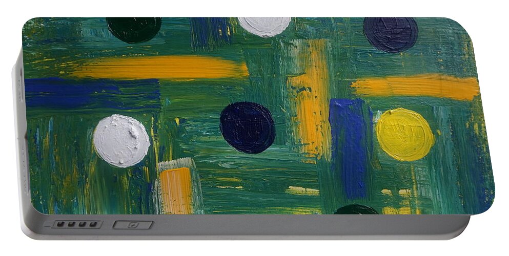 Abstract Portable Battery Charger featuring the painting Circles by Jimmy Clark