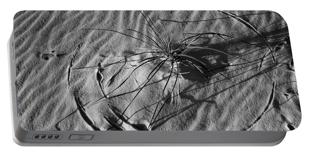 Grass Pattern Portable Battery Charger featuring the photograph 214805-BW-Circular Grass Dune Pattern by Ed Cooper Photography