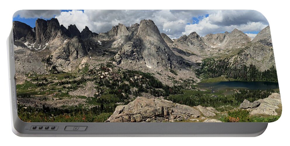 Wyoming Portable Battery Charger featuring the photograph Cirque of the Towers Panoramic by Brett Pelletier