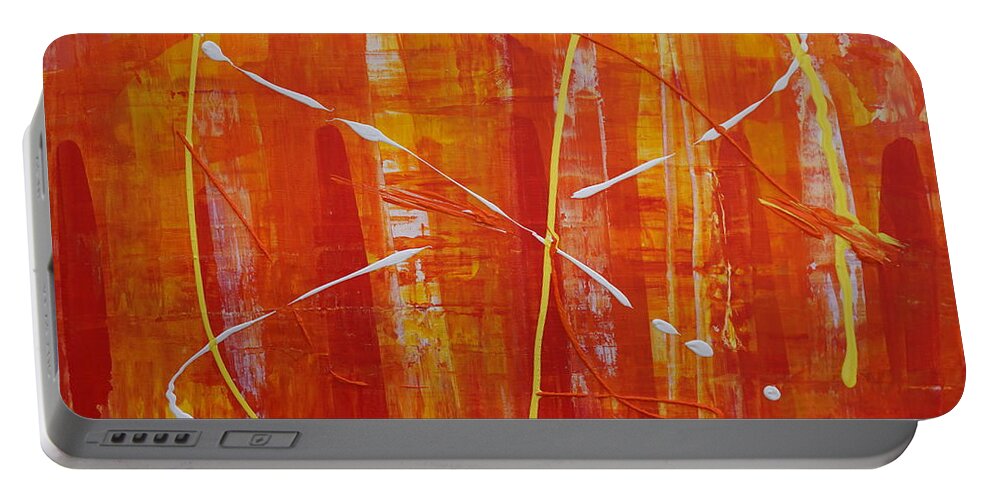 Abstract Portable Battery Charger featuring the painting Orange Splash by Jimmy Clark