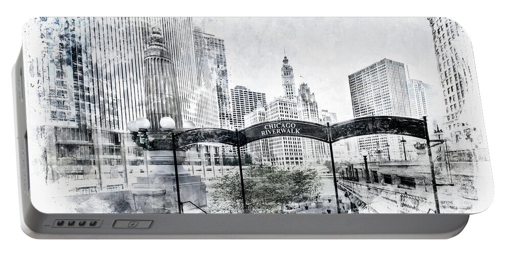Abstract Portable Battery Charger featuring the digital art City Art CHICAGO Downtown View by Melanie Viola