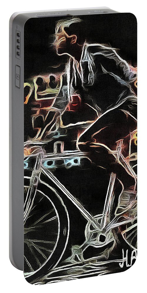Bike Portable Battery Charger featuring the digital art City Biker by Humphrey Isselt
