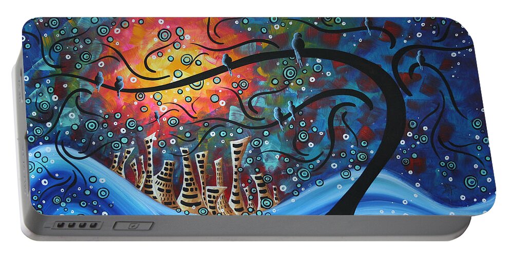 Art Portable Battery Charger featuring the painting City by the Sea by MADART by Megan Aroon