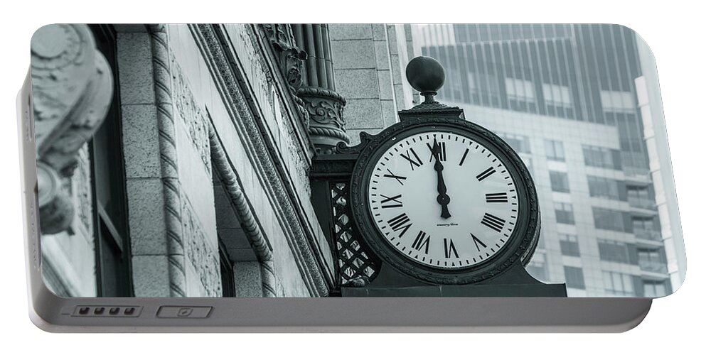 Clock Portable Battery Charger featuring the photograph City Clock by Jason Hughes