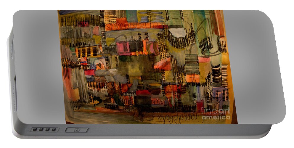Abstract City Montage Portable Battery Charger featuring the painting Evening Out by Nancy Kane Chapman