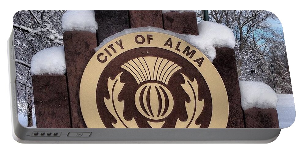 Alma Portable Battery Charger featuring the photograph City of Alma Michigan Snow by Chris Brown