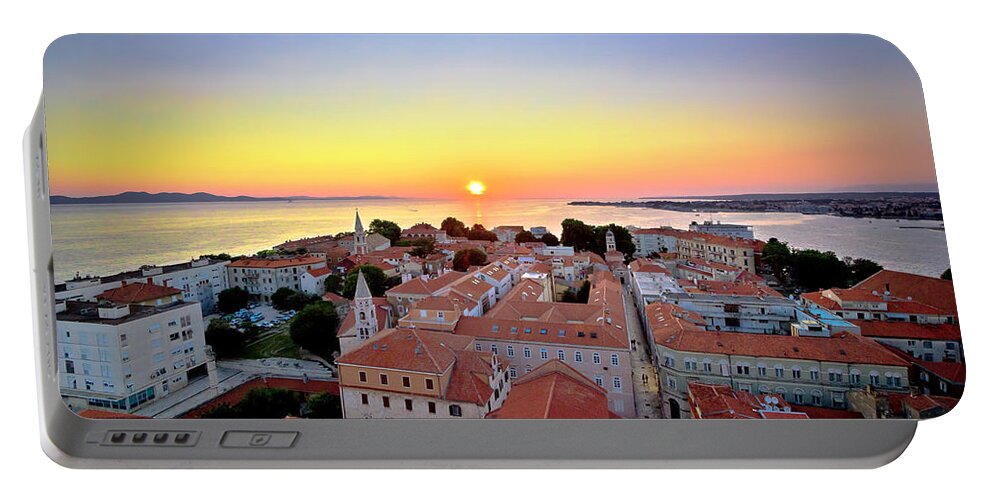 Zadar Portable Battery Charger featuring the photograph City of Zadar skyline sunset view by Brch Photography