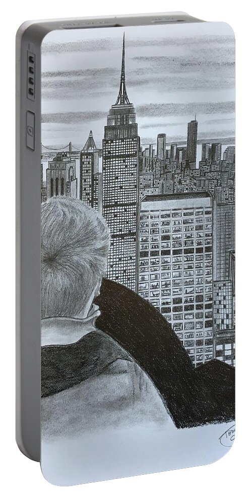 New York Portable Battery Charger featuring the drawing City View by Tony Clark