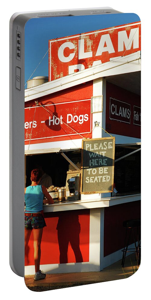 Suburb Portable Battery Charger featuring the photograph Clam Bar, East Hampton by James Kirkikis