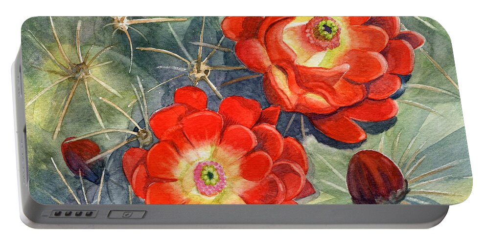 Claret Cup Portable Battery Charger featuring the painting Claret Cup Cactus by Marilyn Smith