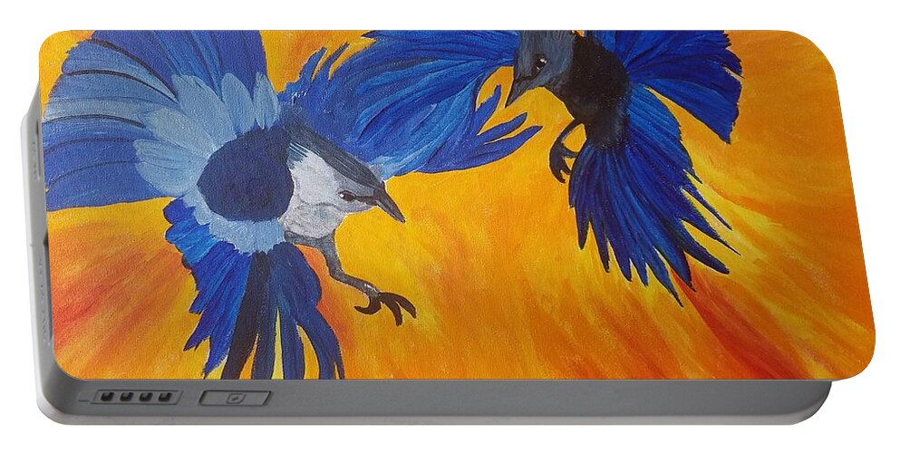 Clash Of Wings Portable Battery Charger featuring the painting Clash of Wings by Maria Urso