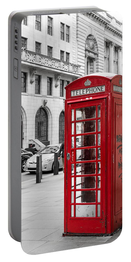 Red Telephone Box Portable Battery Charger featuring the photograph Red Telephone Box in London England by John Williams