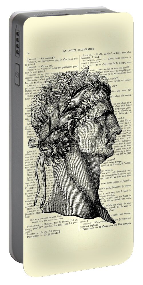 Claudius Portable Battery Charger featuring the digital art Claudius Caesar Black And White Portrait by Madame Memento