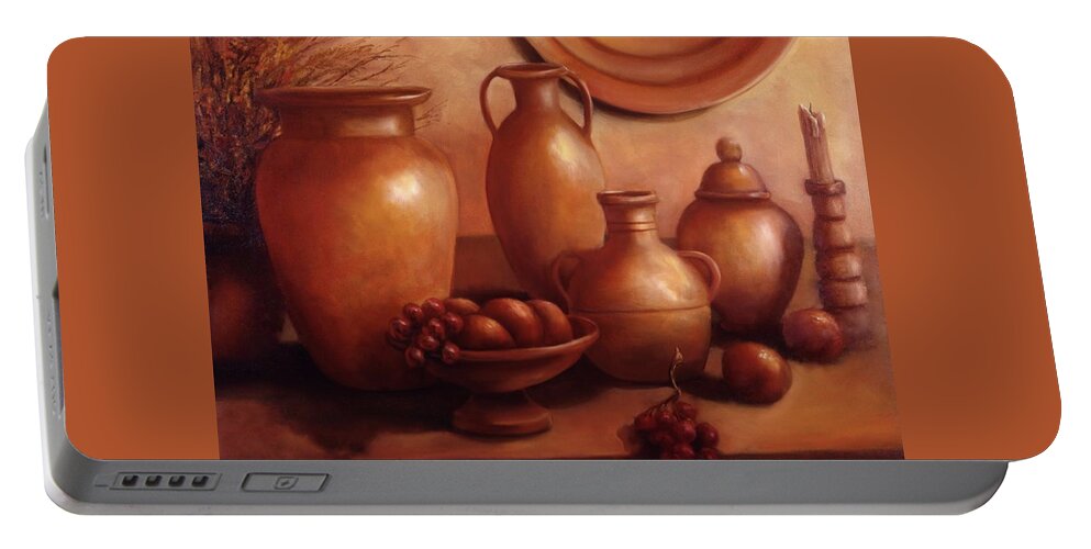 Clay Portable Battery Charger featuring the painting Clay Pots by Lynne Pittard
