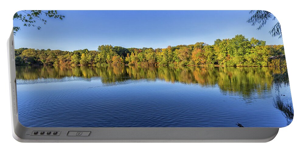 Clear Skies Over Turners Pond In Milton Massachusetts Portable Battery Charger featuring the photograph Clear Skies over Turners Pond in Milton Massachusetts by Brian MacLean