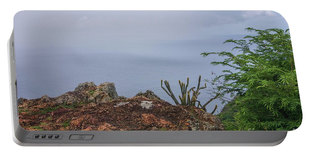 Antigua Portable Battery Charger featuring the photograph Cliff Edge And Ocean View At Shirley Heights In Antigua by Olga Hamilton